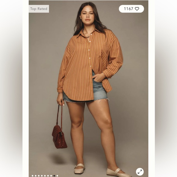 Maeve Orange Striped Button Down Shirt - Picture 2 of 7